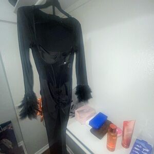 Elegant Black Feathered Bodysuit